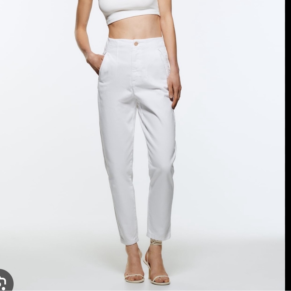 Zara white trouser with gold button